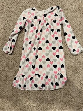Carter's White Nightgown with Pink, Black, and Gray Hearts
